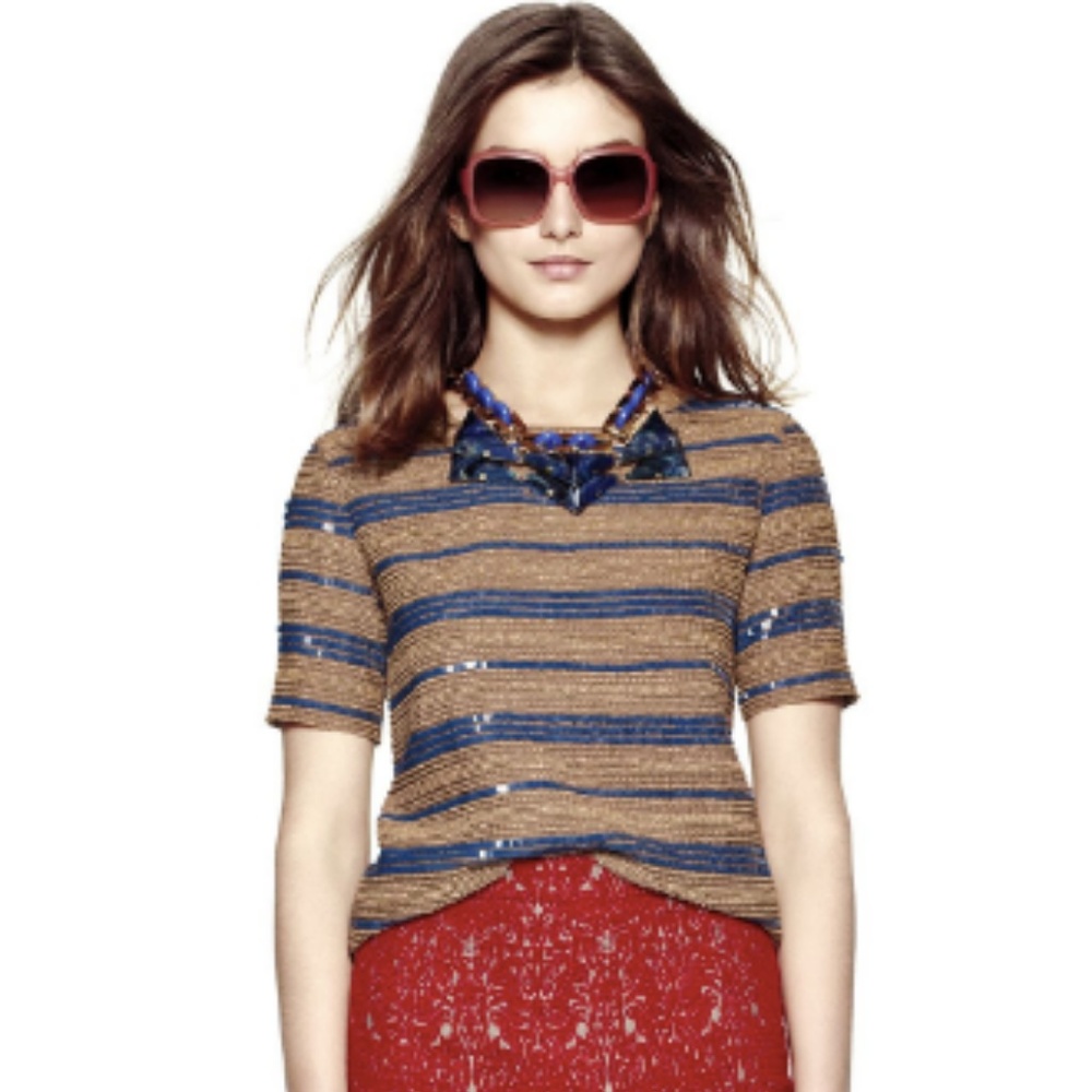Tory Burch Theresa Sequin-Stripe Linen Top